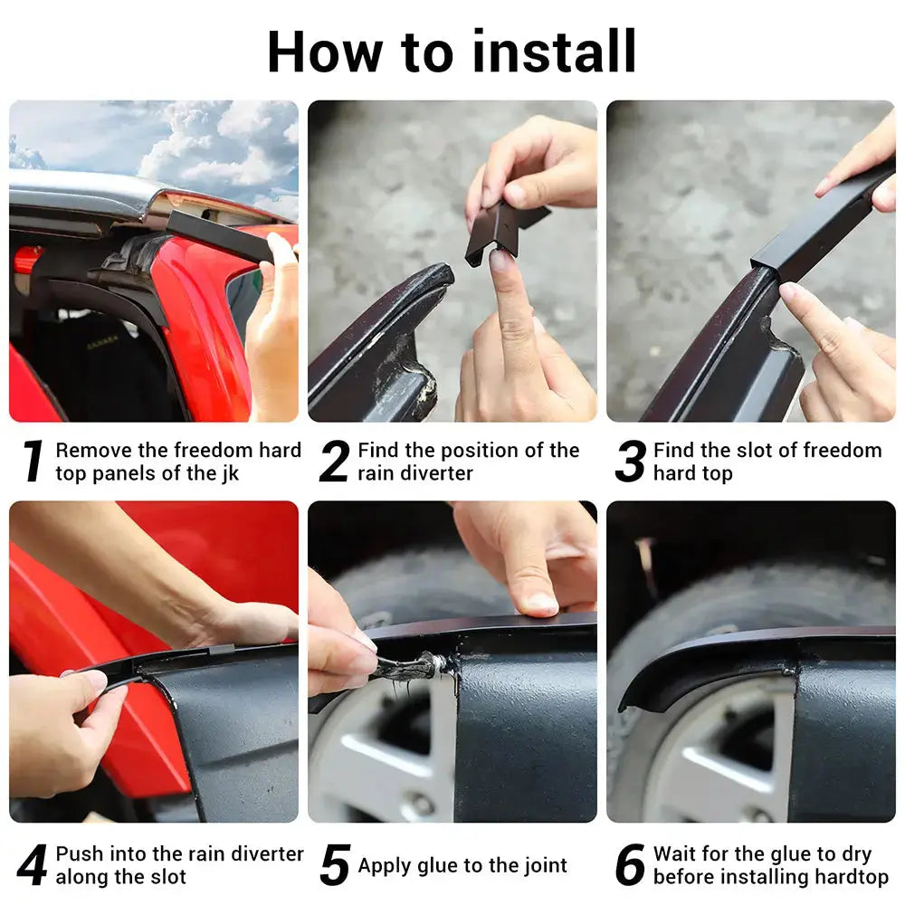 For 2011–2018 Jeep Wrangler JK & JKU – Rain Gutter Extensions Rain Groove Diverter Upgraded Version (Fits Hard Tops Only)