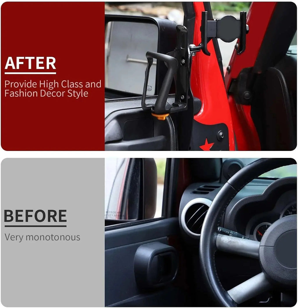 For 2011-2018 Jeep Wrangler JK JKU Two Side Front Door Water Cup Phone Holder Stand