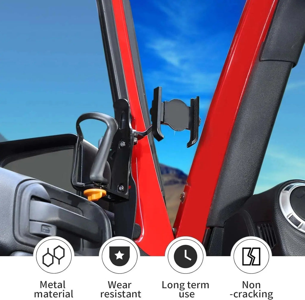 For 2011-2018 Jeep Wrangler JK JKU Two Side Front Door Water Cup Phone Holder Stand