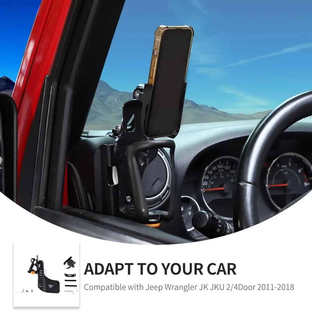For 2011-2018 Jeep Wrangler JK JKU Two Side Front Door Water Cup Phone Holder Stand