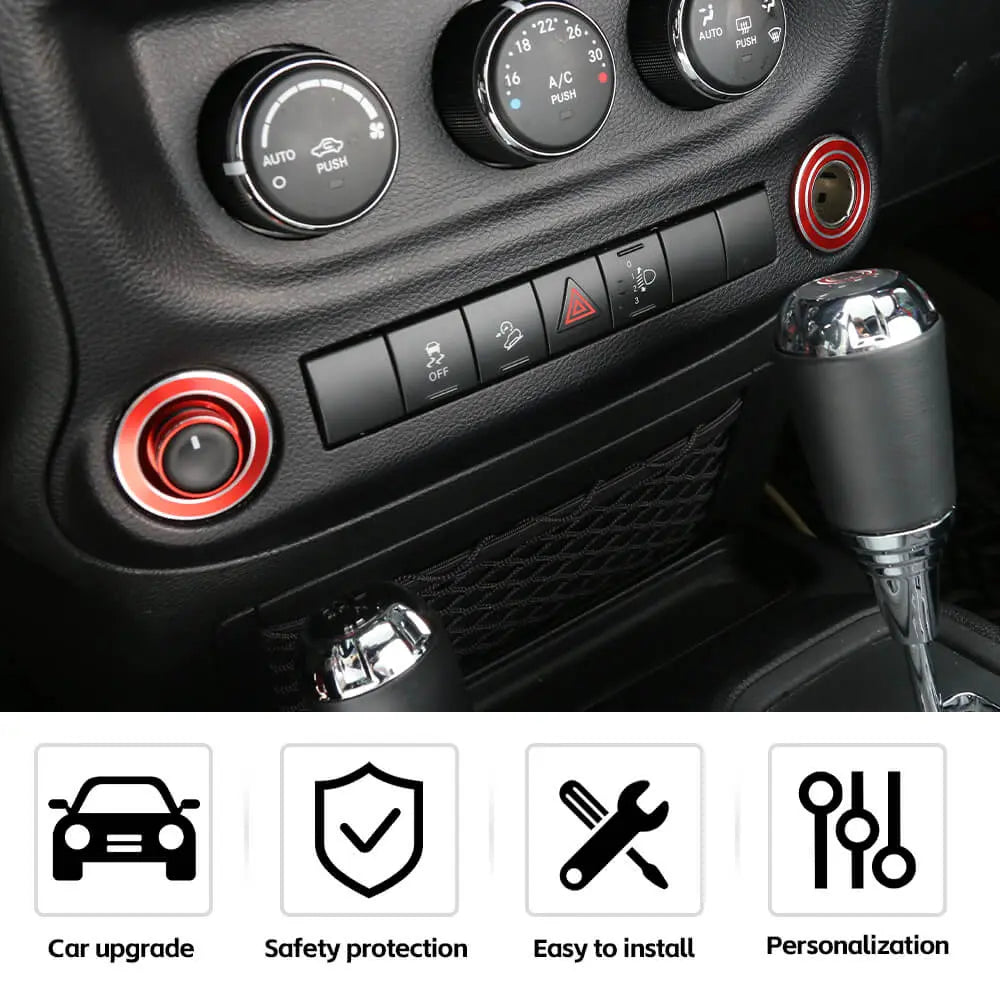 For 2011-2018 Jeep Wrangler JK Side Mirror Adjust Cigarette Lighter Button Knob Trim Ring