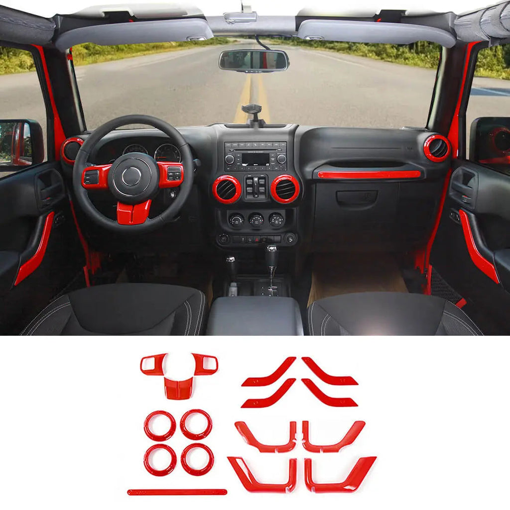For 2011-2018 Jeep Wrangler JKU 4-Door Interior Car Door Center Console Trim Cover Kit (16 pcs)