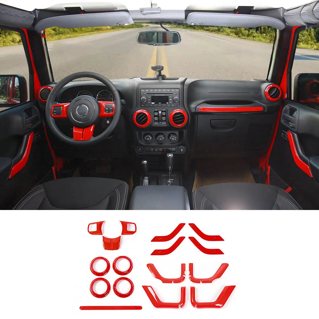 For 2011-2018 Jeep Wrangler JKU 4-Door Interior Car Door Center Console Trim Cover Kit (16 pcs)