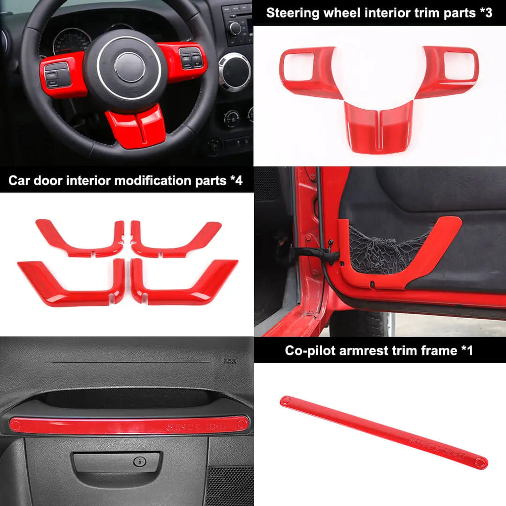 For 2011-2018 Jeep Wrangler JKU 4-Door Interior Car Door Center Console Trim Cover Kit (16 pcs)
