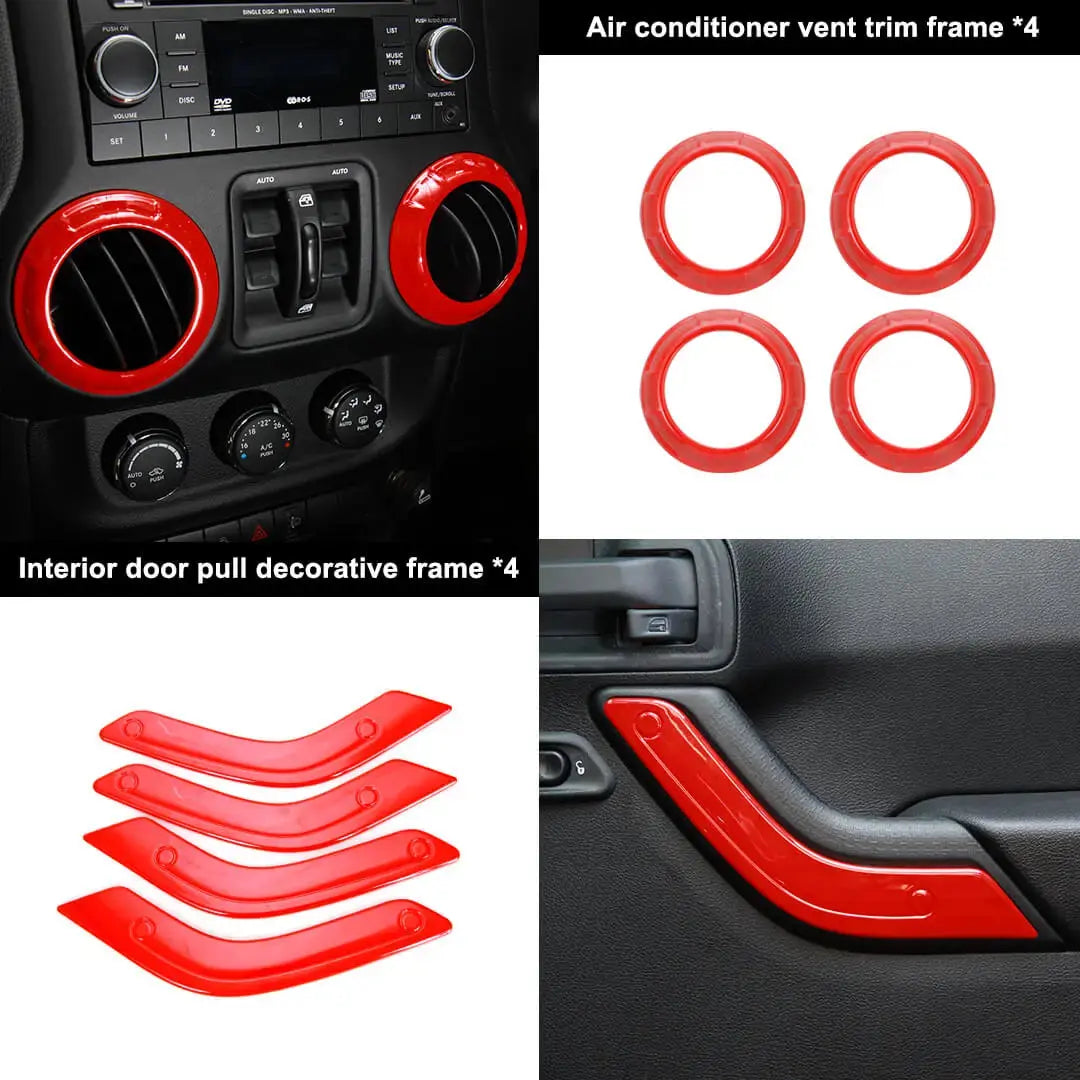 For 2011-2018 Jeep Wrangler JKU 4-Door Interior Car Door Center Console Trim Cover Kit (16 pcs)