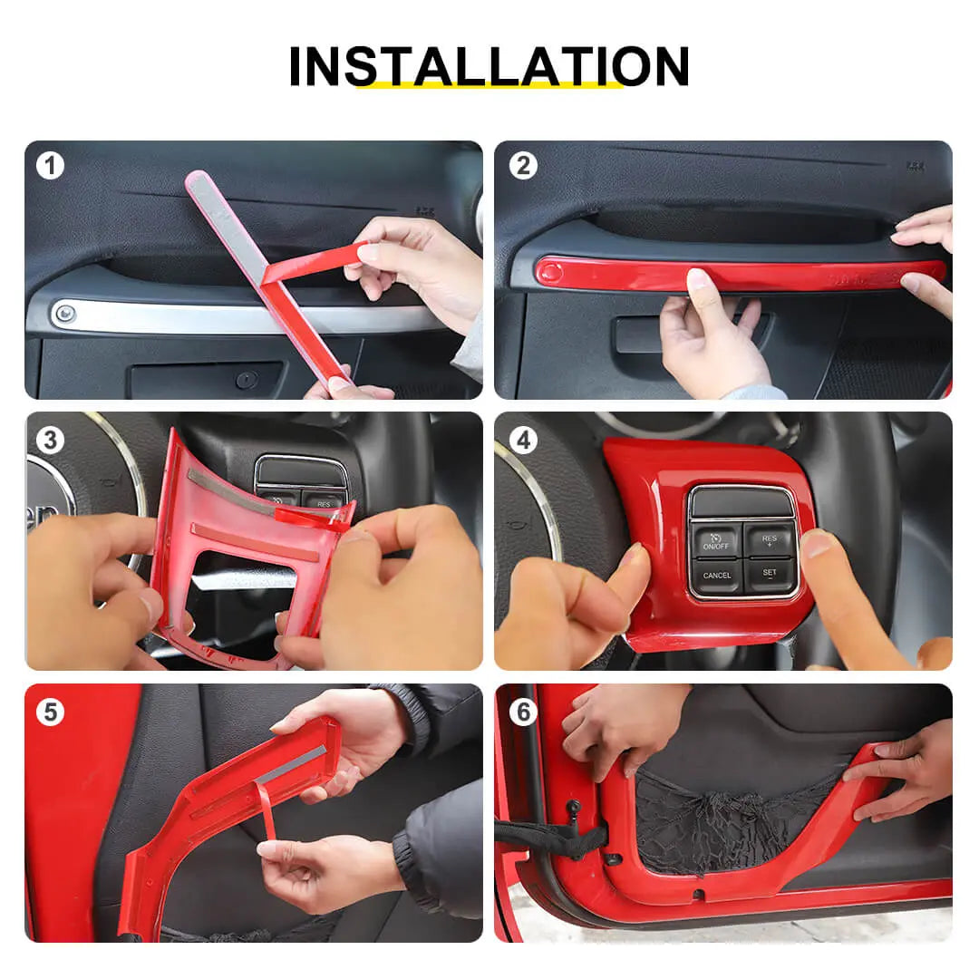 For 2011-2018 Jeep Wrangler JKU 4-Door Interior Car Door Center Console Trim Cover Kit (16 pcs)