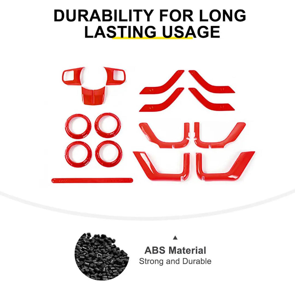 For 2011-2018 Jeep Wrangler JKU 4-Door Interior Car Door Center Console Trim Cover Kit (16 pcs)