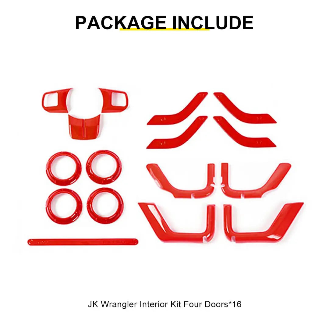 For 2011-2018 Jeep Wrangler JKU 4-Door Interior Car Door Center Console Trim Cover Kit (16 pcs)