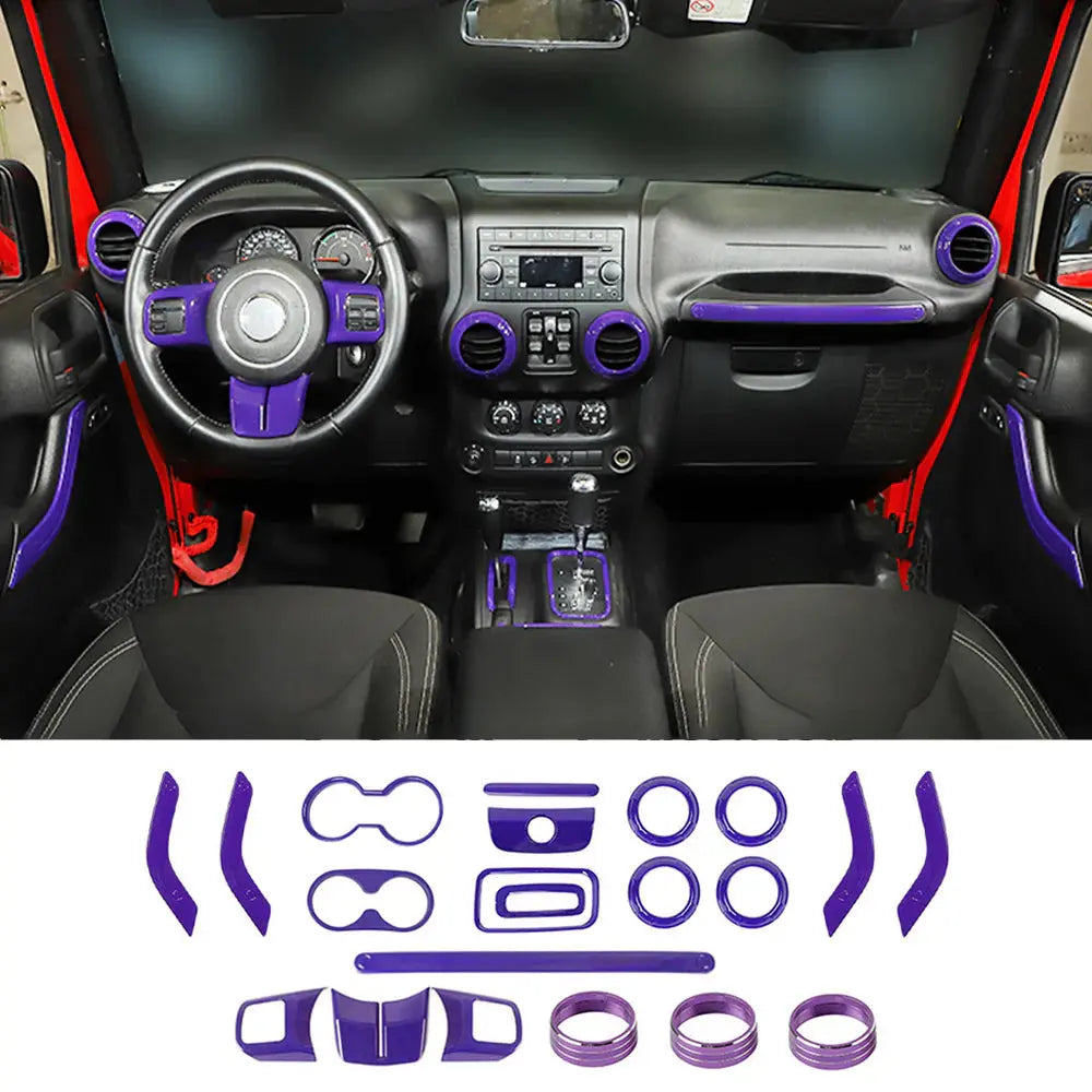 For 2011-2018 Jeep Wrangler JKU 4Door 21PCS Interior Decoration Trim Kit Full Set Cover