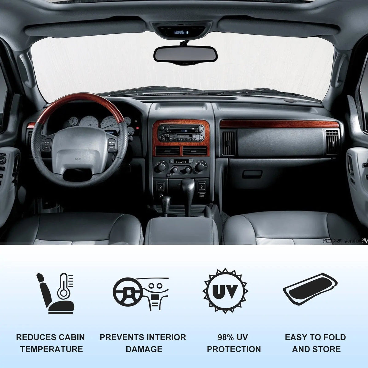 For 2011-2021 Jeep Grand Cherokee WK2 Windshield Sun Shade Foldable Sun Visor Aluminum Foil Sunshade