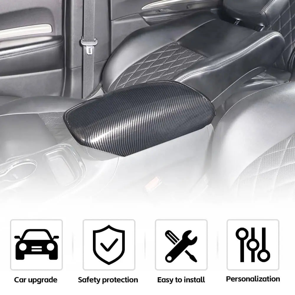 For 2011-2021 Jeep Grand Cherokee WK2 Black Carbon Fiber Central Armrest Box Panel Cover Trim
