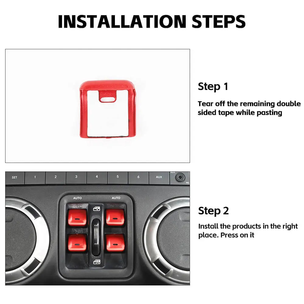 For 2011–2018 Jeep Wrangler JK Window Control Switch Trim – Aluminum Alloy Interior Button Cover