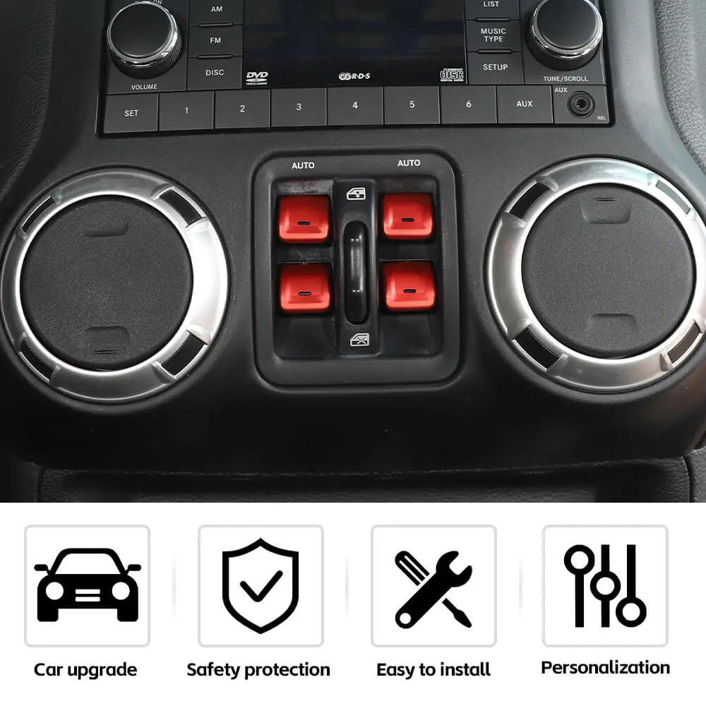 For 2011–2018 Jeep Wrangler JK Window Control Switch Trim – Aluminum Alloy Interior Button Cover