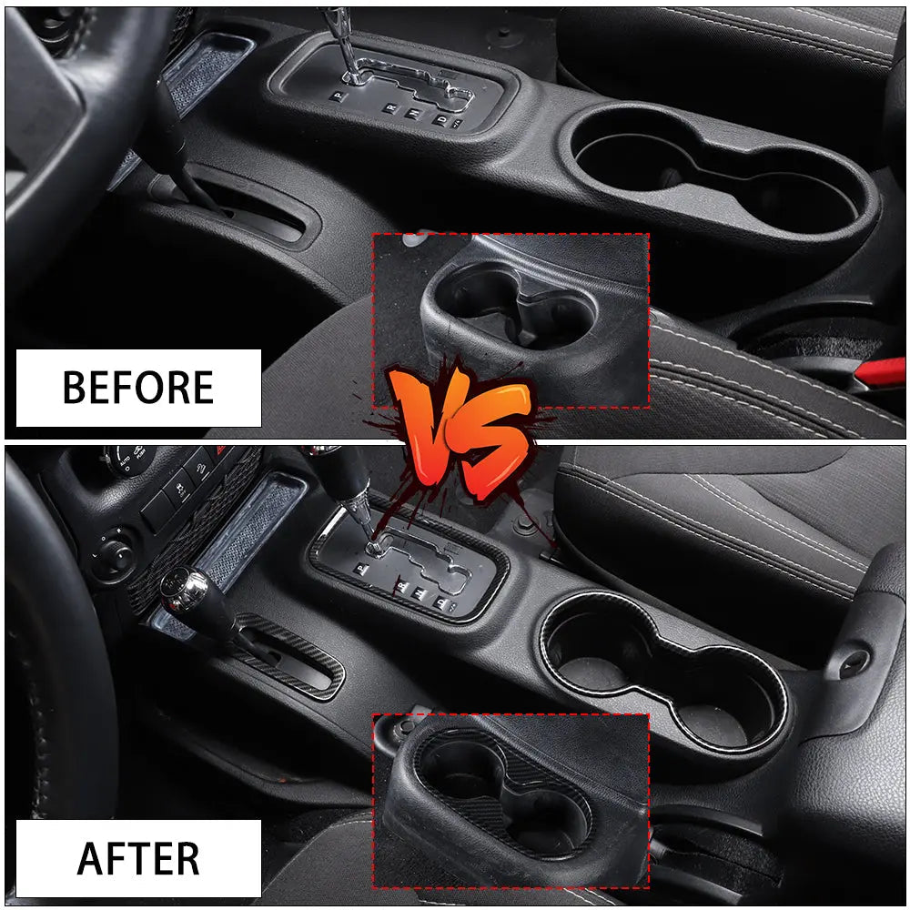 For 2011–2018 Jeep Wrangler JK & JKU – Front & Rear Water Cup Holder & Gear Shift Transfer Bezel Trim Kit