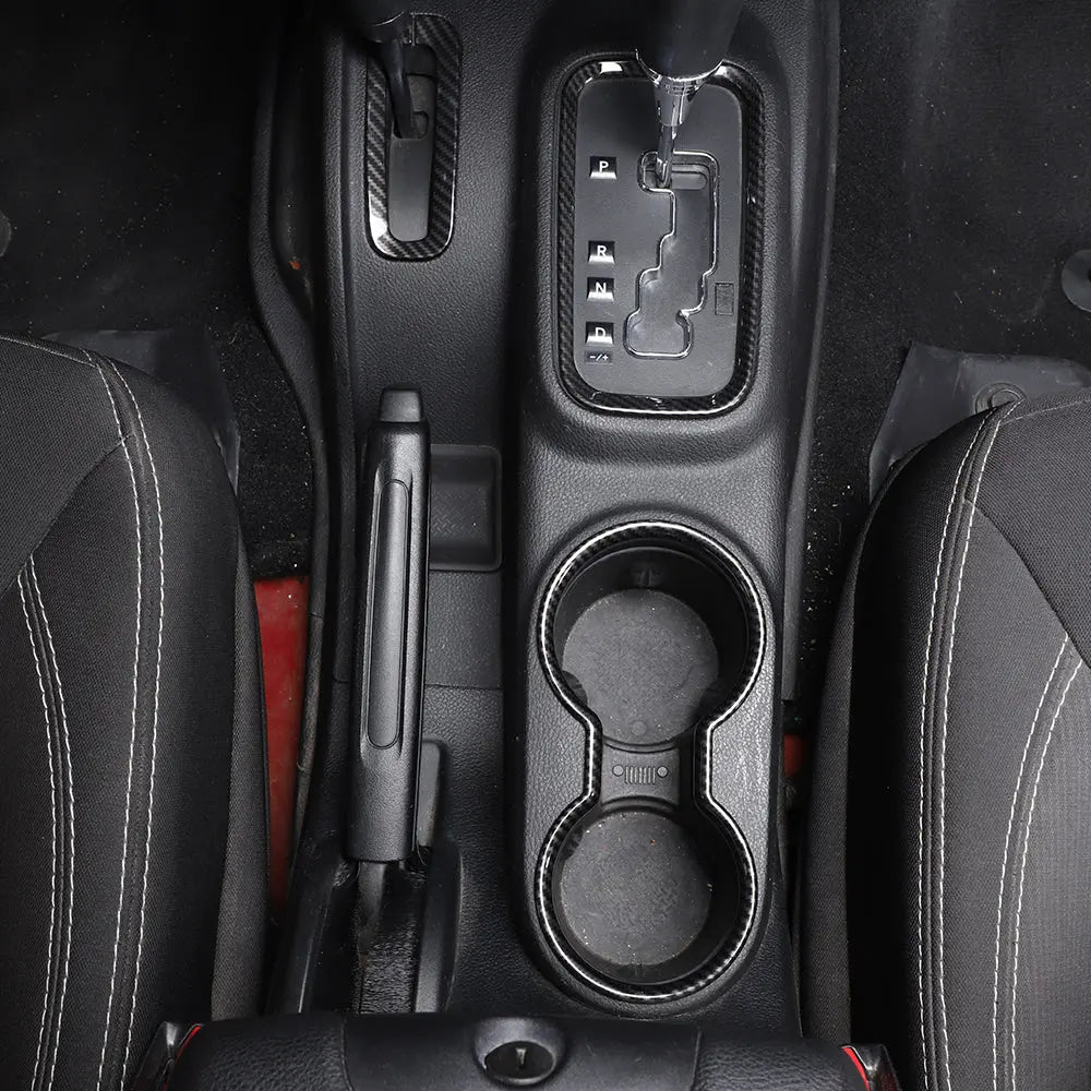 For 2011–2018 Jeep Wrangler JK & JKU – Front & Rear Water Cup Holder & Gear Shift Transfer Bezel Trim Kit