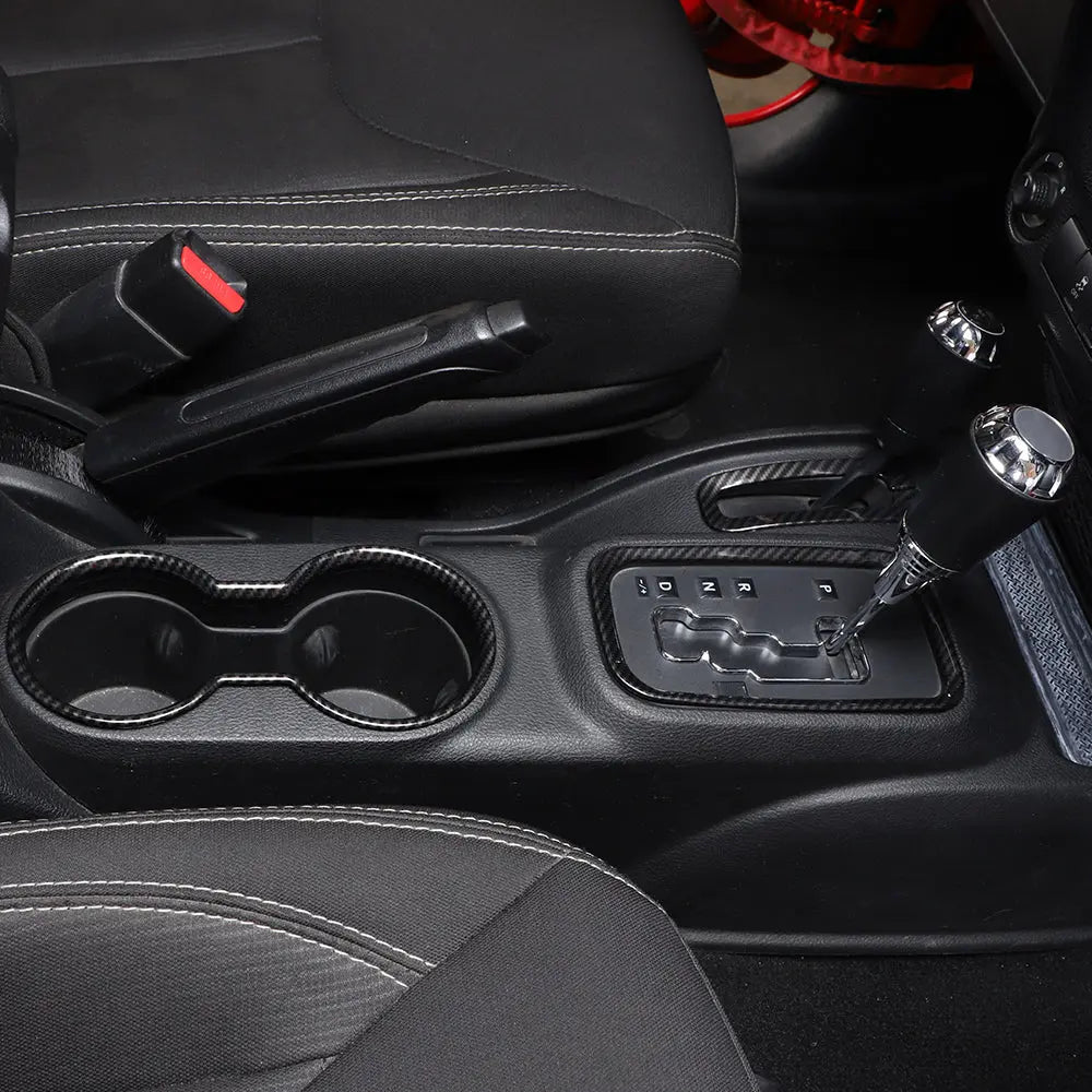 For 2011–2018 Jeep Wrangler JK & JKU – Front & Rear Water Cup Holder & Gear Shift Transfer Bezel Trim Kit