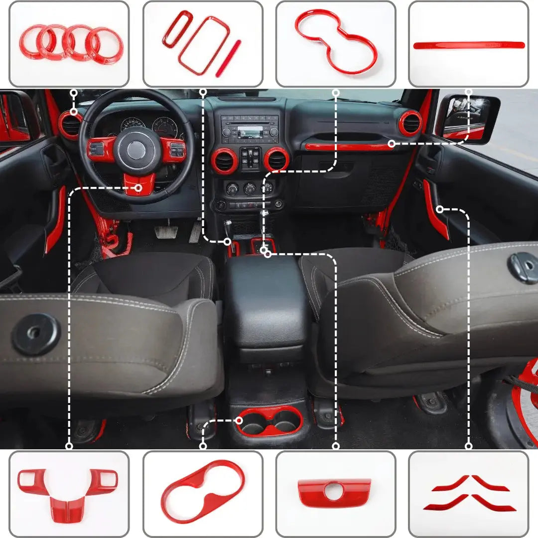 For 2011–2018 Jeep Wrangler JKU 4-Door 18PCS Interior Trim Kit – Dashboard & Center Console Decoration Cover