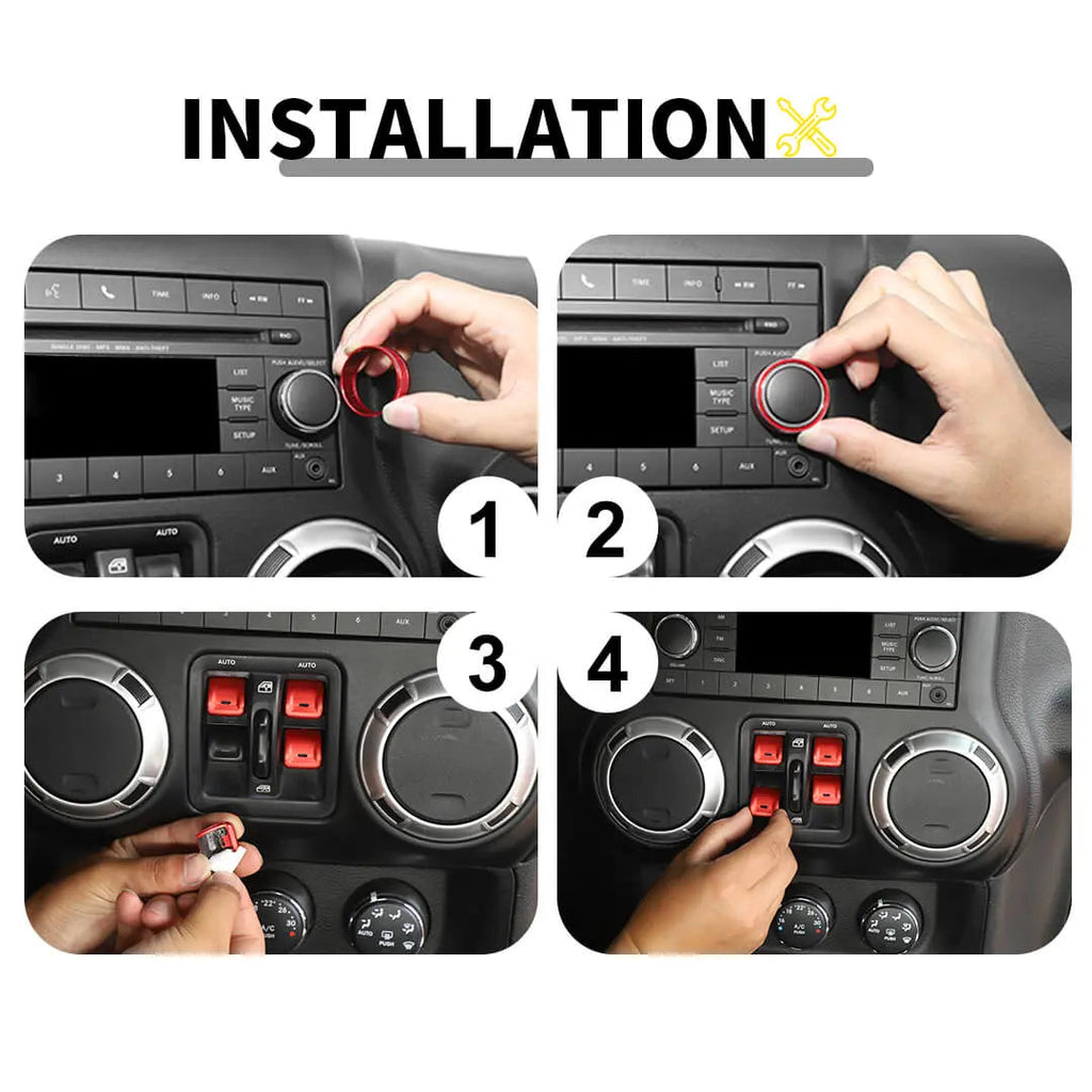 For 2012-2017 Jeep Wrangler JK Air Condition CD Switch Knob & Window Control Trim Cover (9 pcs)