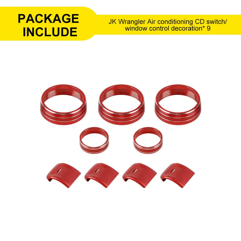 For 2012-2017 Jeep Wrangler JK Air Condition CD Switch Knob & Window Control Trim Cover (9 pcs)