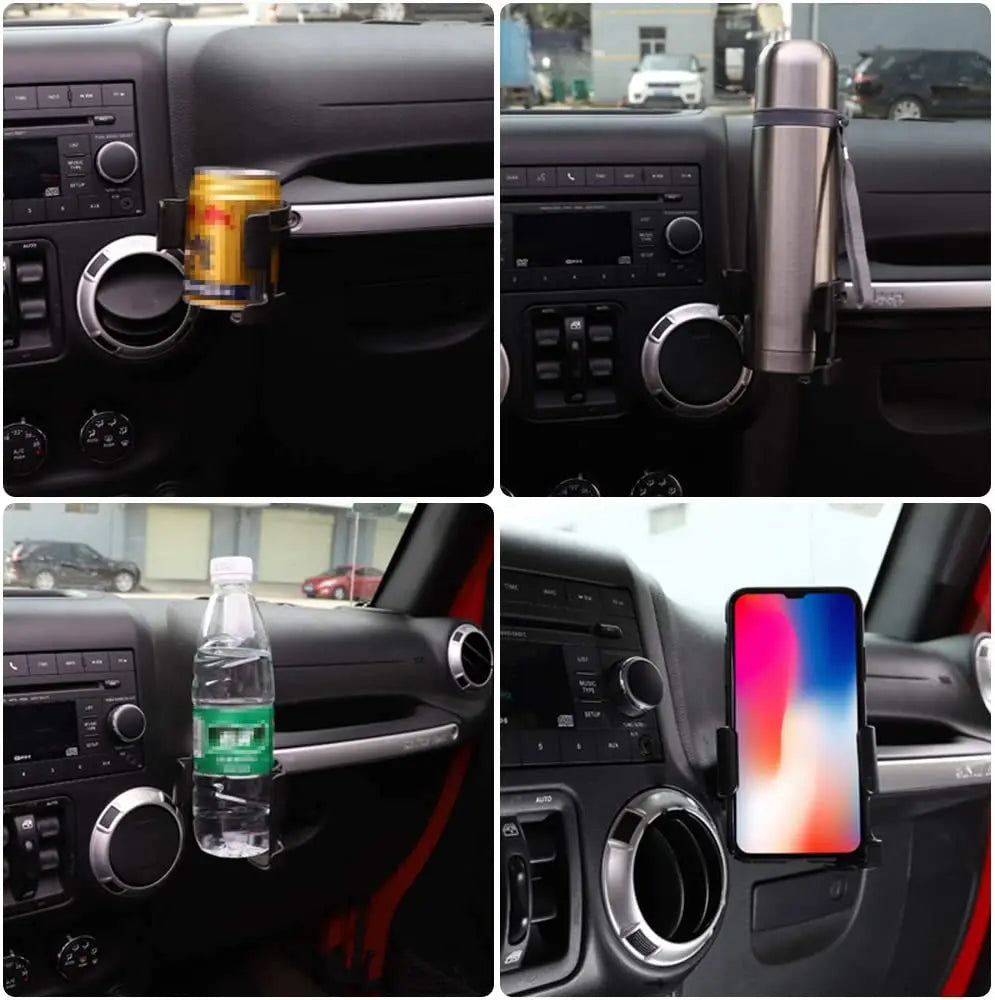 For 2012-2018 Jeep Wrangler JK JKU Multi-Function Drink Cup Phone Holder, 2 in 1 Bolt-on Stand Bracket Organizer