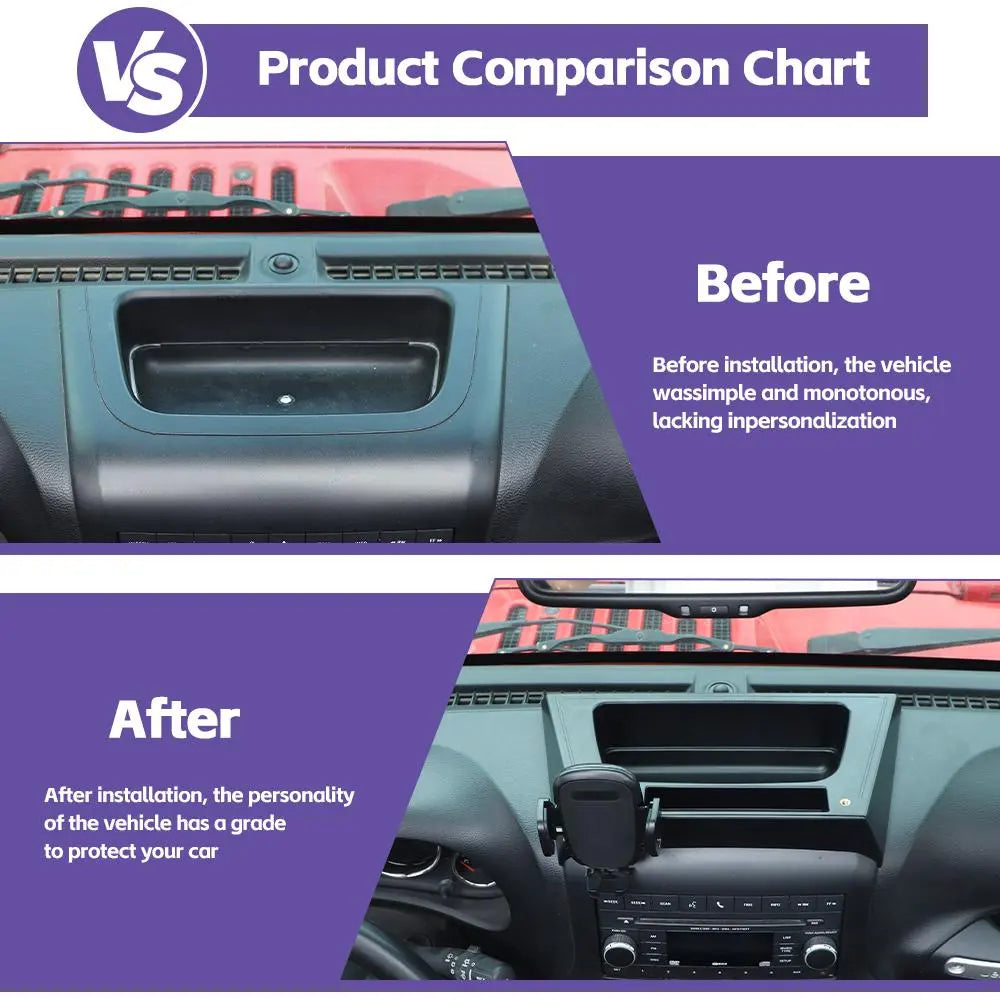 For 2012-2018 Jeep Wrangler JK Dash Tray with Phone Holder Storage Box