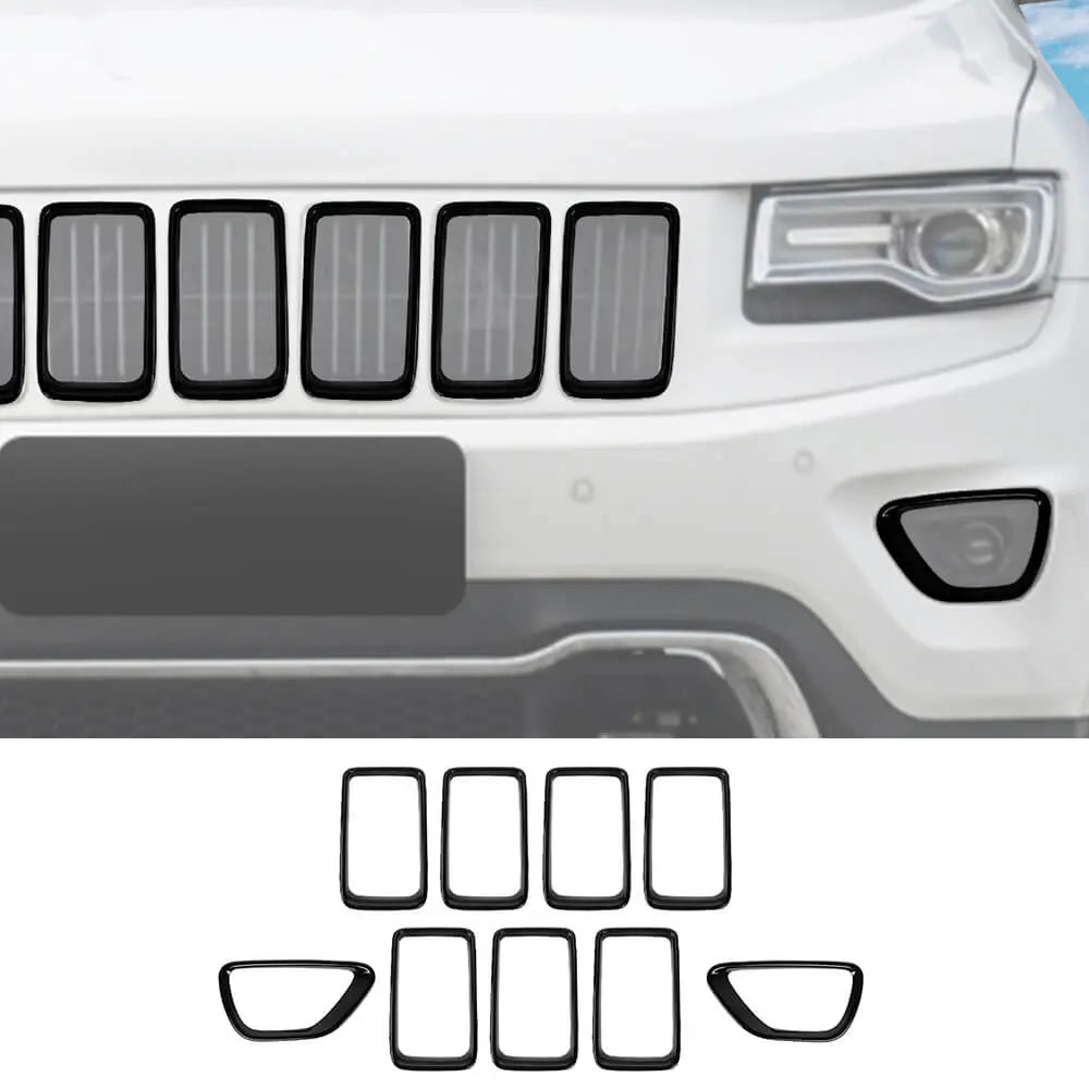 For 2014-2016 Jeep Grand Cherokee WK2 9 x Grille Insert Ring & Fog Light Cover Fog Lamp Trim Kit