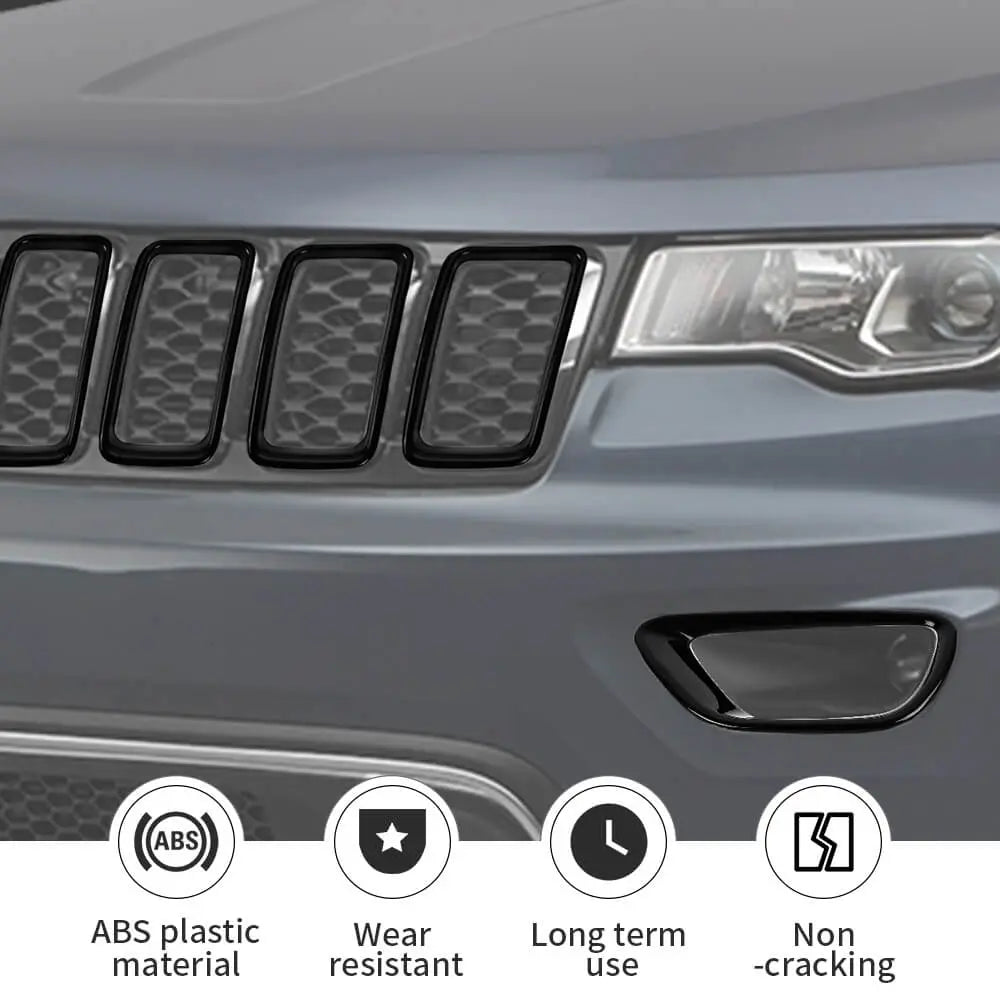 For 2014-2016 Jeep Grand Cherokee WK2 9 x Grille Insert Ring & Fog Light Cover Fog Lamp Trim Kit