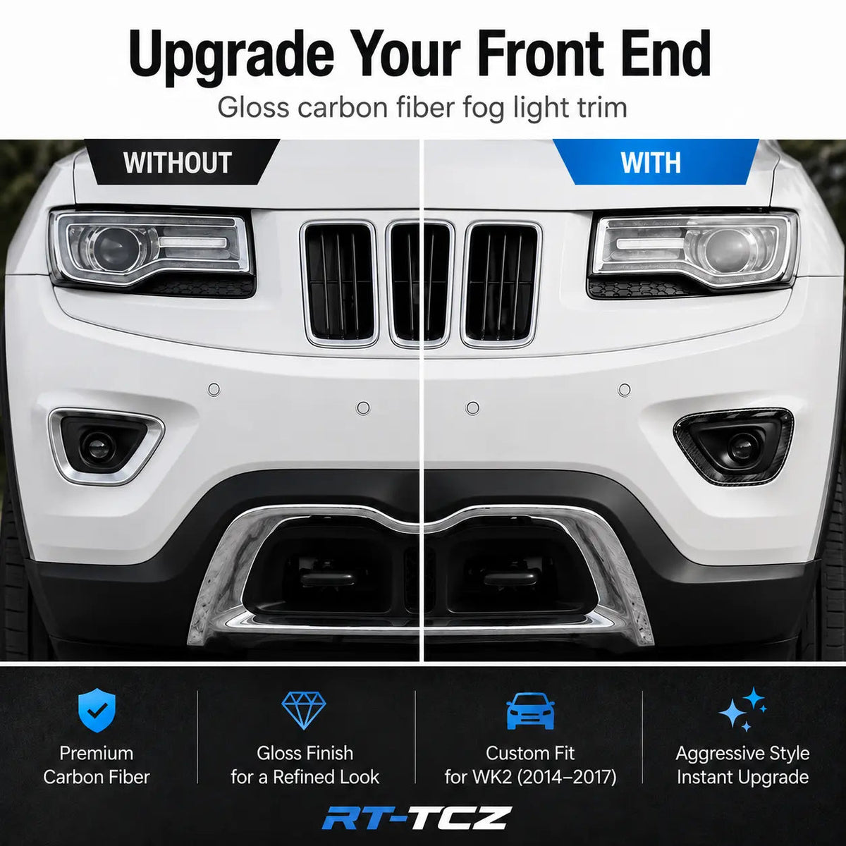 For 2014-2016 Jeep Grand Cherokee WK2 Front Fog Light Trim Lamp Bezel