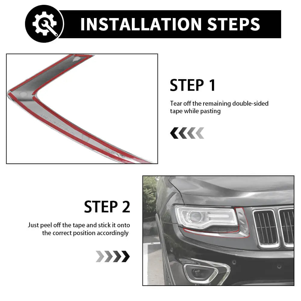 For 2014-2016 Jeep Grand Cherokee WK2 Front Headlight Light Molding Eyebrow Trim