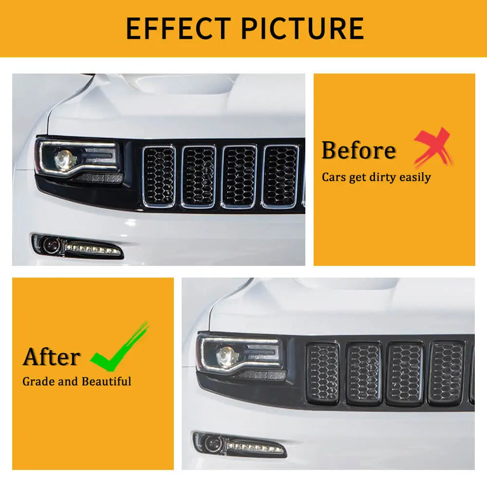 For 2014-2016 Jeep Grand Cherokee WK2 Grille Inserts Clip-on Grill Cover Trim Kit