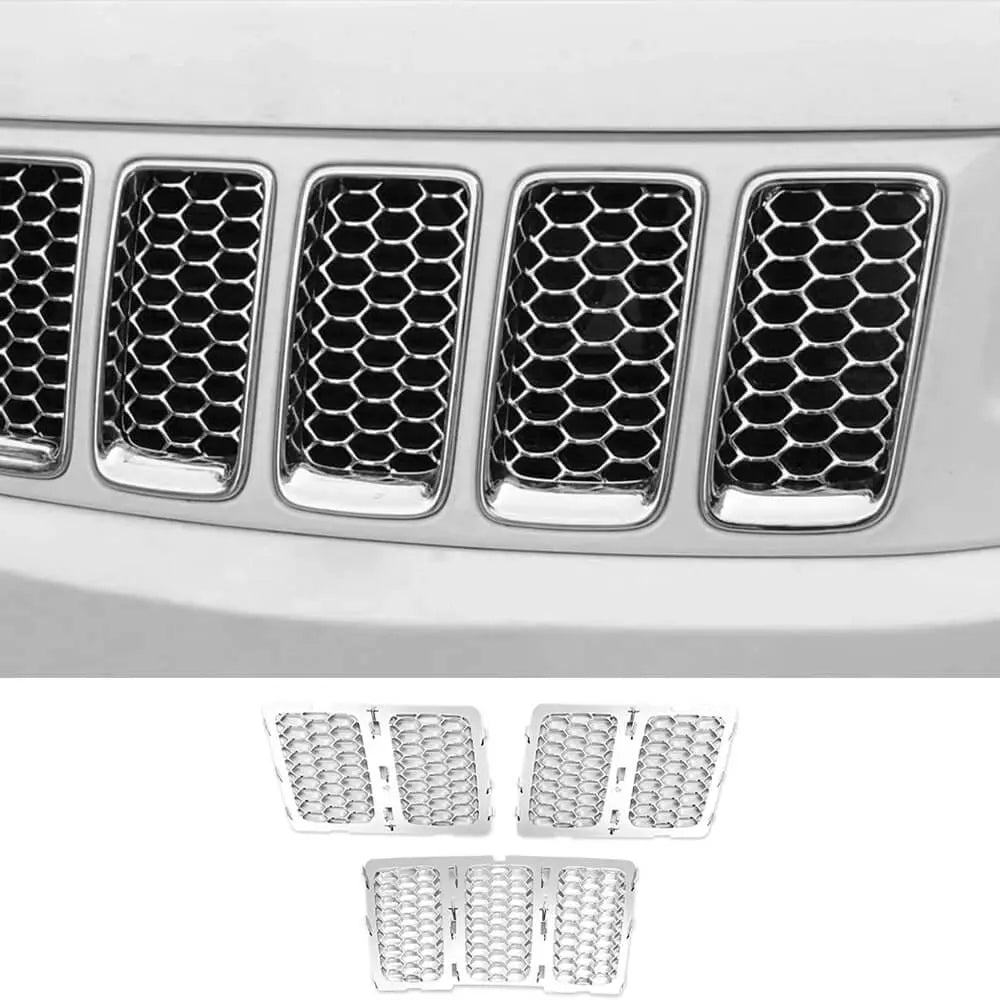 For 2014-2016 Jeep Grand Cherokee WK2 Grille Inserts Mesh Honeycomb Chrome Clip-on Cover Trim Kit