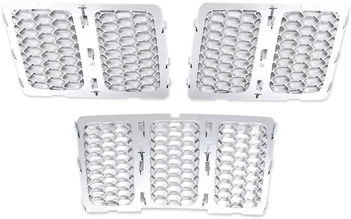 For 2014-2016 Jeep Grand Cherokee WK2 Grille Inserts Mesh Honeycomb Chrome Clip-on Cover Trim Kit