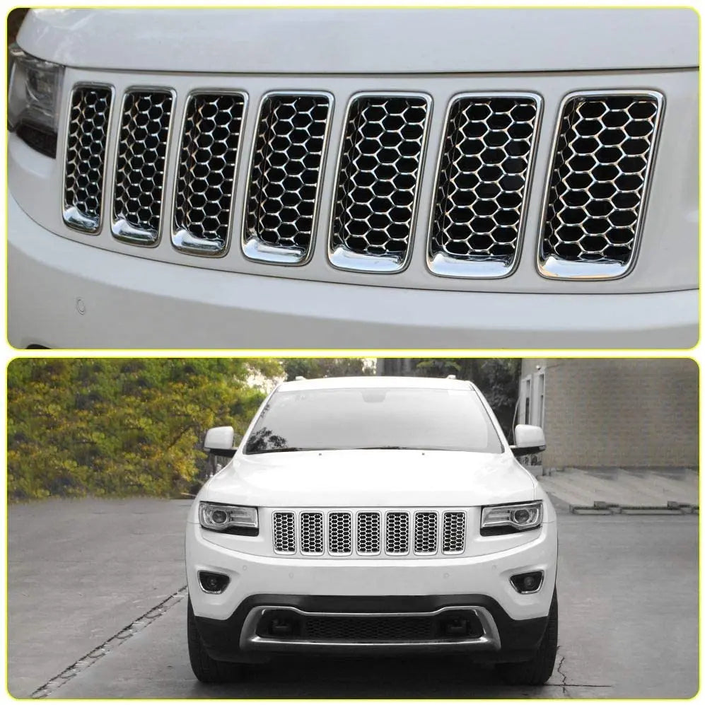 For 2014-2016 Jeep Grand Cherokee WK2 Grille Inserts Mesh Honeycomb Chrome Clip-on Cover Trim Kit