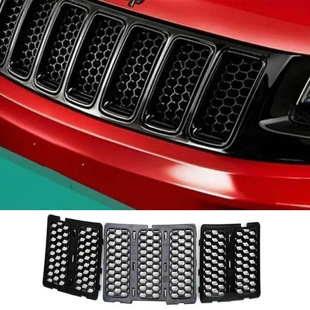 For 2014-2016 Jeep Grand Cherokee WK2 Grille Inserts Mesh Honeycomb Chrome Clip-on Cover Trim Kit
