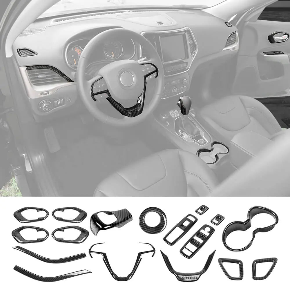 For 2014-2018 Jeep Cherokee 17 x Inner Center Console & Door Trim Kit