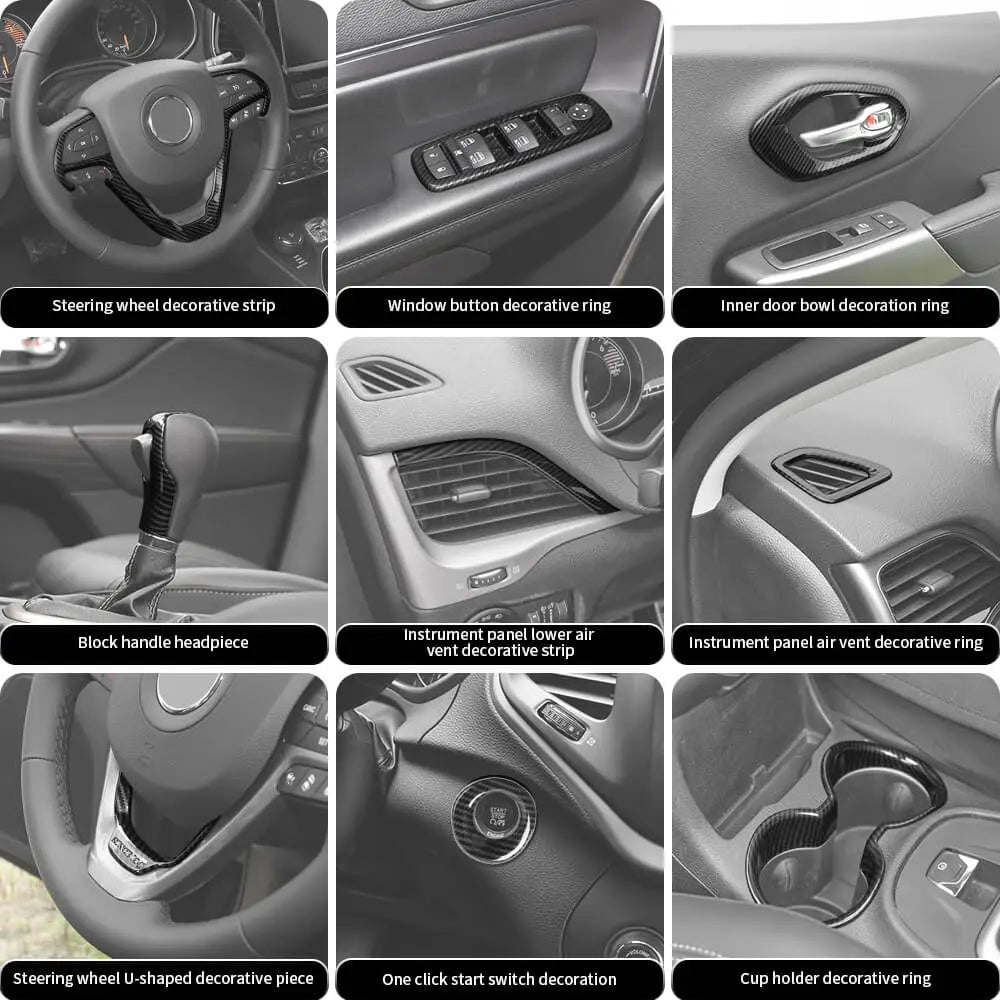 For 2014-2018 Jeep Cherokee 17 x Inner Center Console & Door Trim Kit