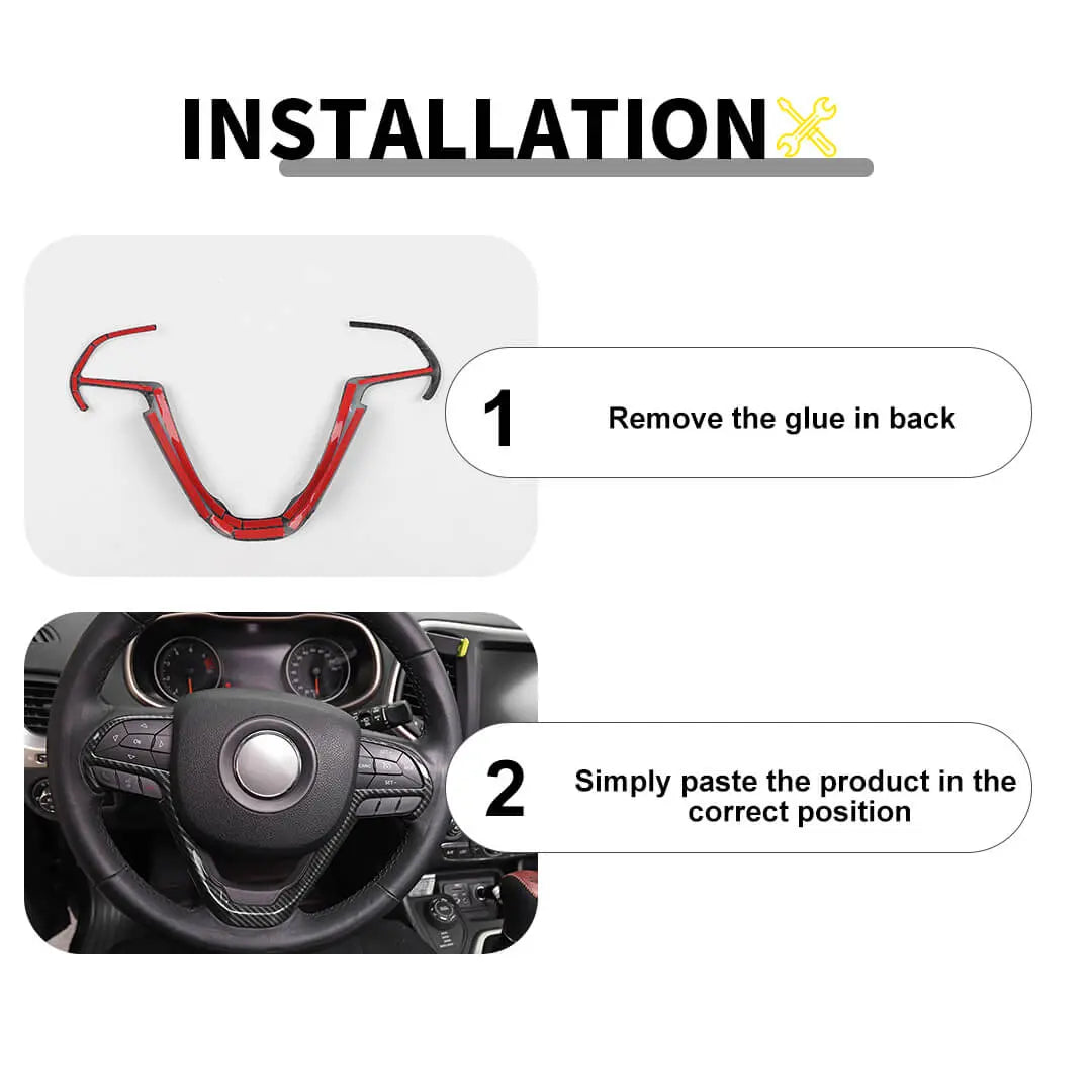 For 2014-2020 Jeep Grand Cherokee WK2 Steering Wheel Center Ring Cover Trim Kit (2 pcs)