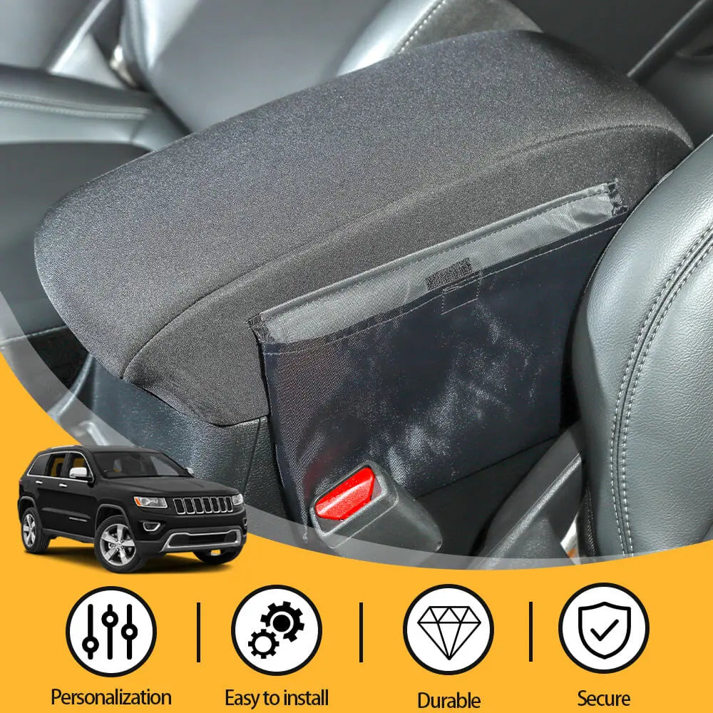 For 2014+ Jeep Cherokee Black Center Console Armrest Box Cover Pad w/ bags