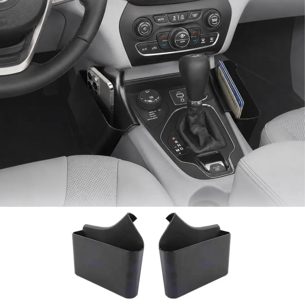 For 2014+ Jeep Cherokee Gear Shift Both Side Storage Box & Tray Center Console Organizer