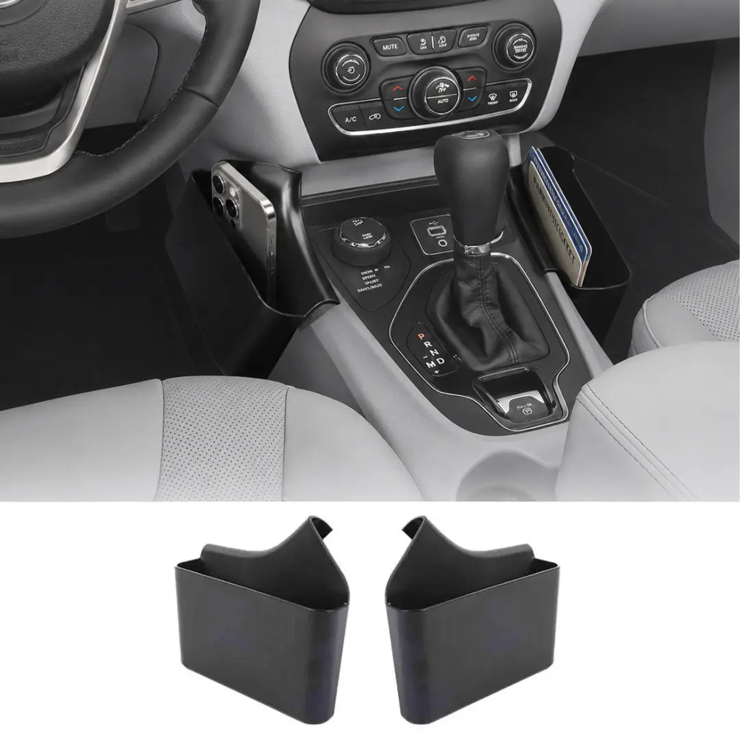 For 2014+ Jeep Cherokee Gear Shift Both Side Storage Box & Tray Center Console Organizer