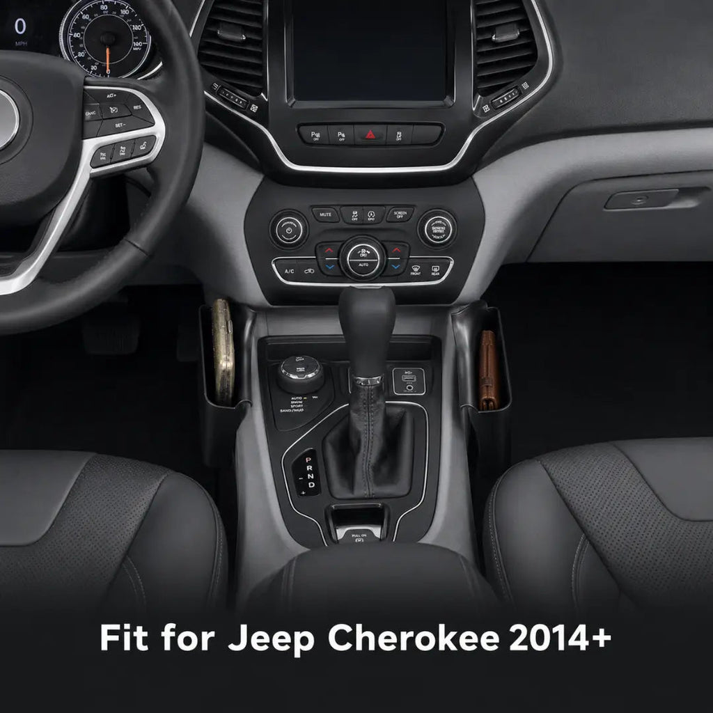 For 2014+ Jeep Cherokee Gear Shift Both Side Storage Box & Tray Center Console Organizer