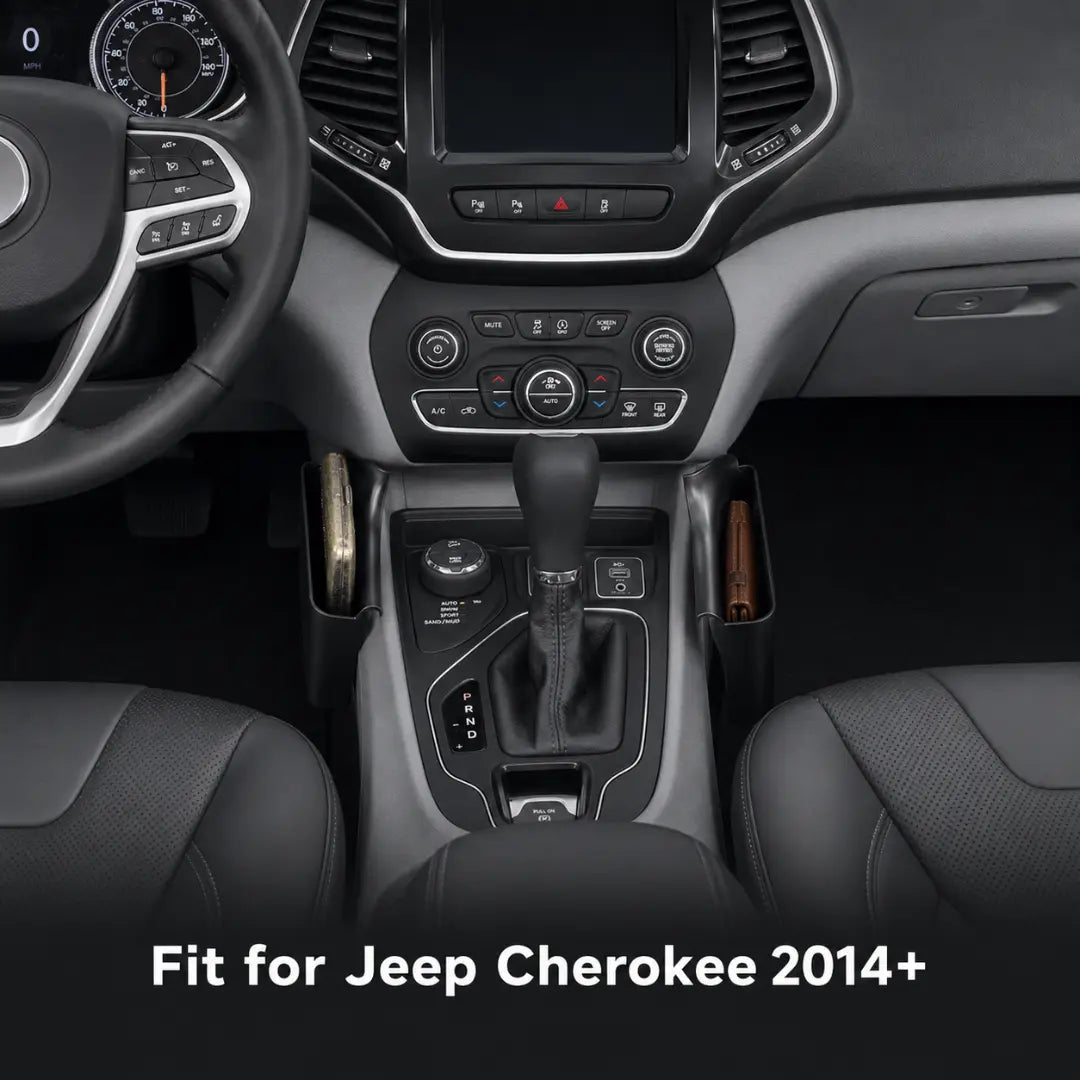 For 2014+ Jeep Cherokee Gear Shift Both Side Storage Box & Tray Center Console Organizer