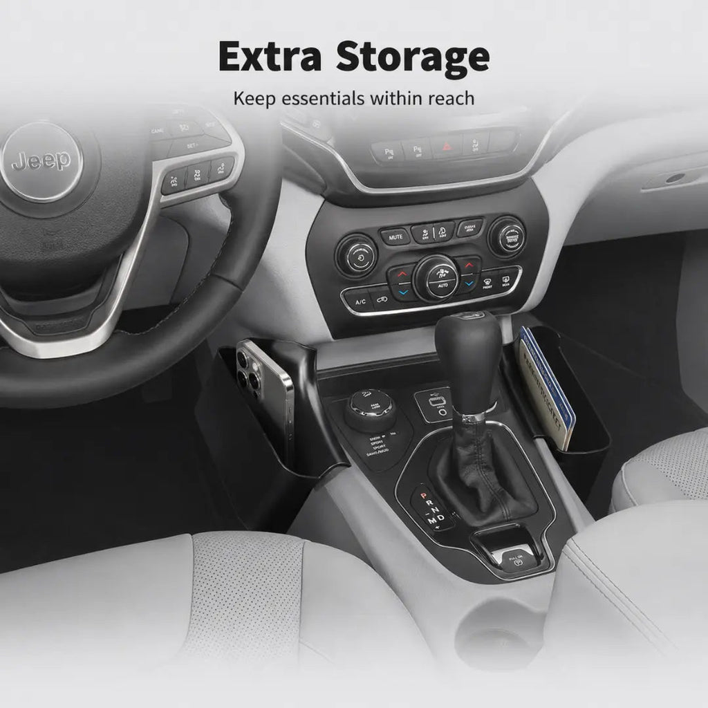For 2014+ Jeep Cherokee Gear Shift Both Side Storage Box & Tray Center Console Organizer