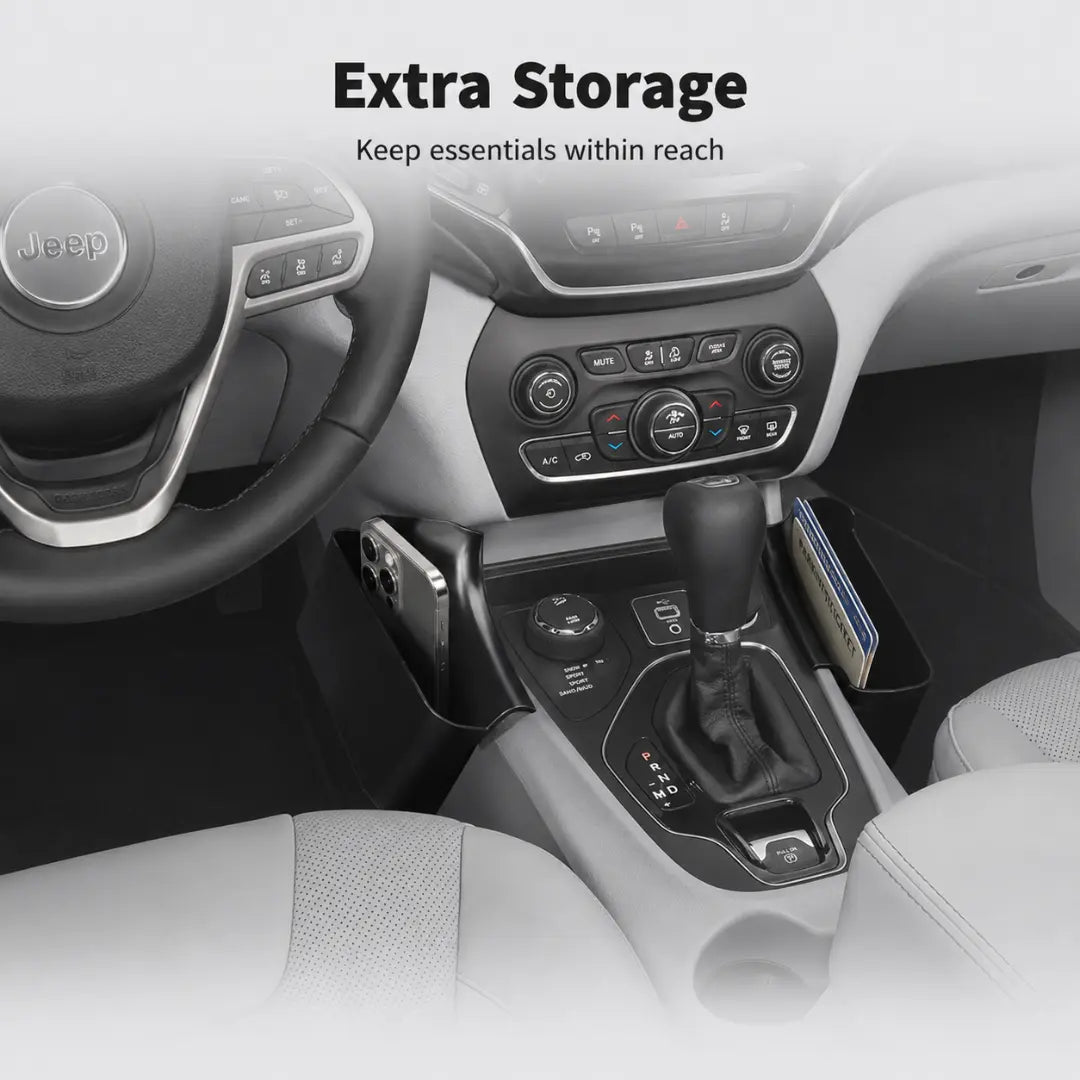 For 2014+ Jeep Cherokee Gear Shift Both Side Storage Box & Tray Center Console Organizer