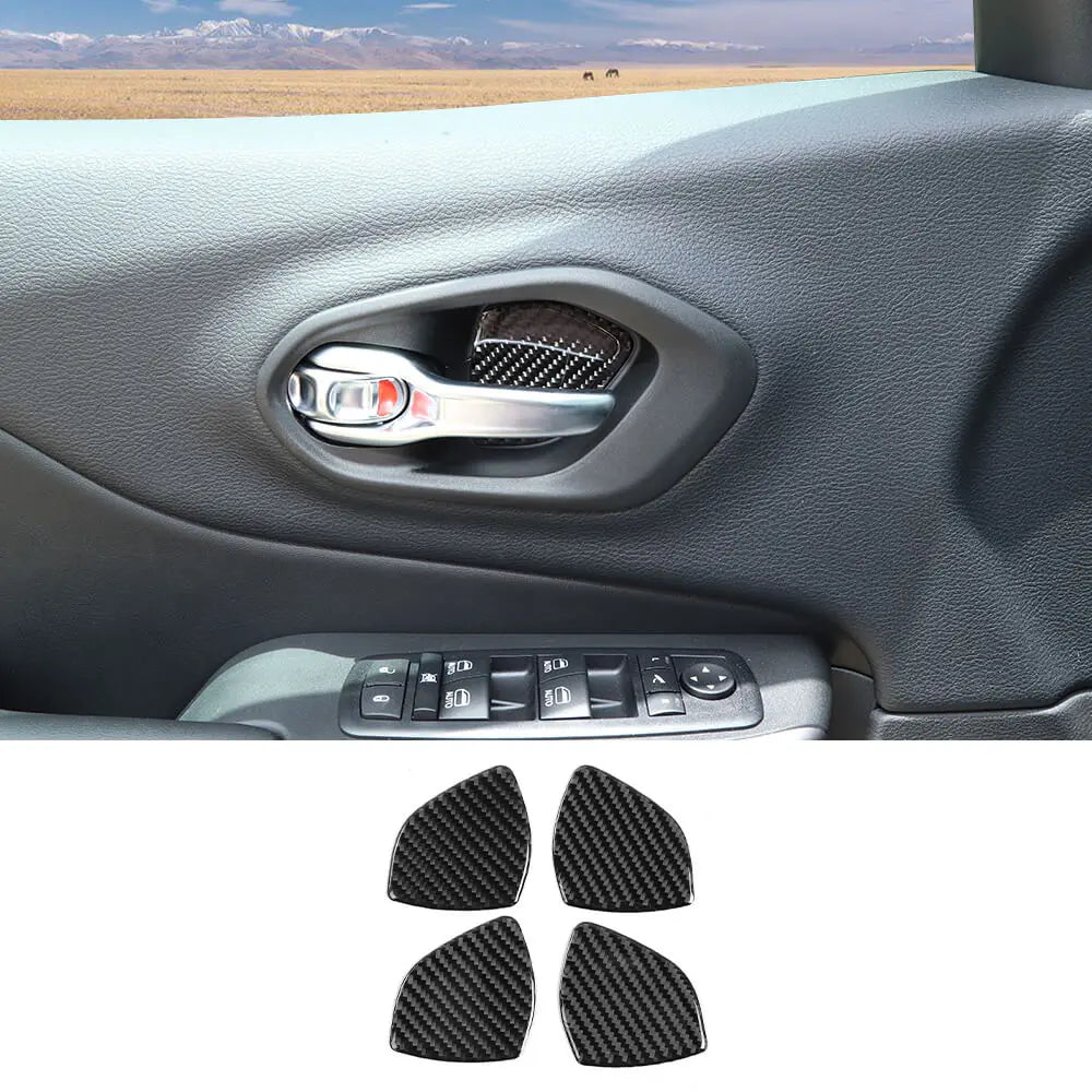 For 2014+ Jeep Cherokee Real Carbon Fiber Interior Door Bowl Sticker Cover Trim