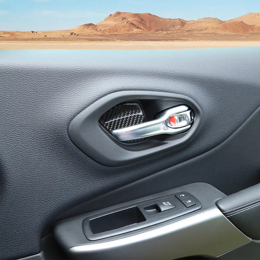 For 2014+ Jeep Cherokee Real Carbon Fiber Interior Door Bowl Sticker Cover Trim