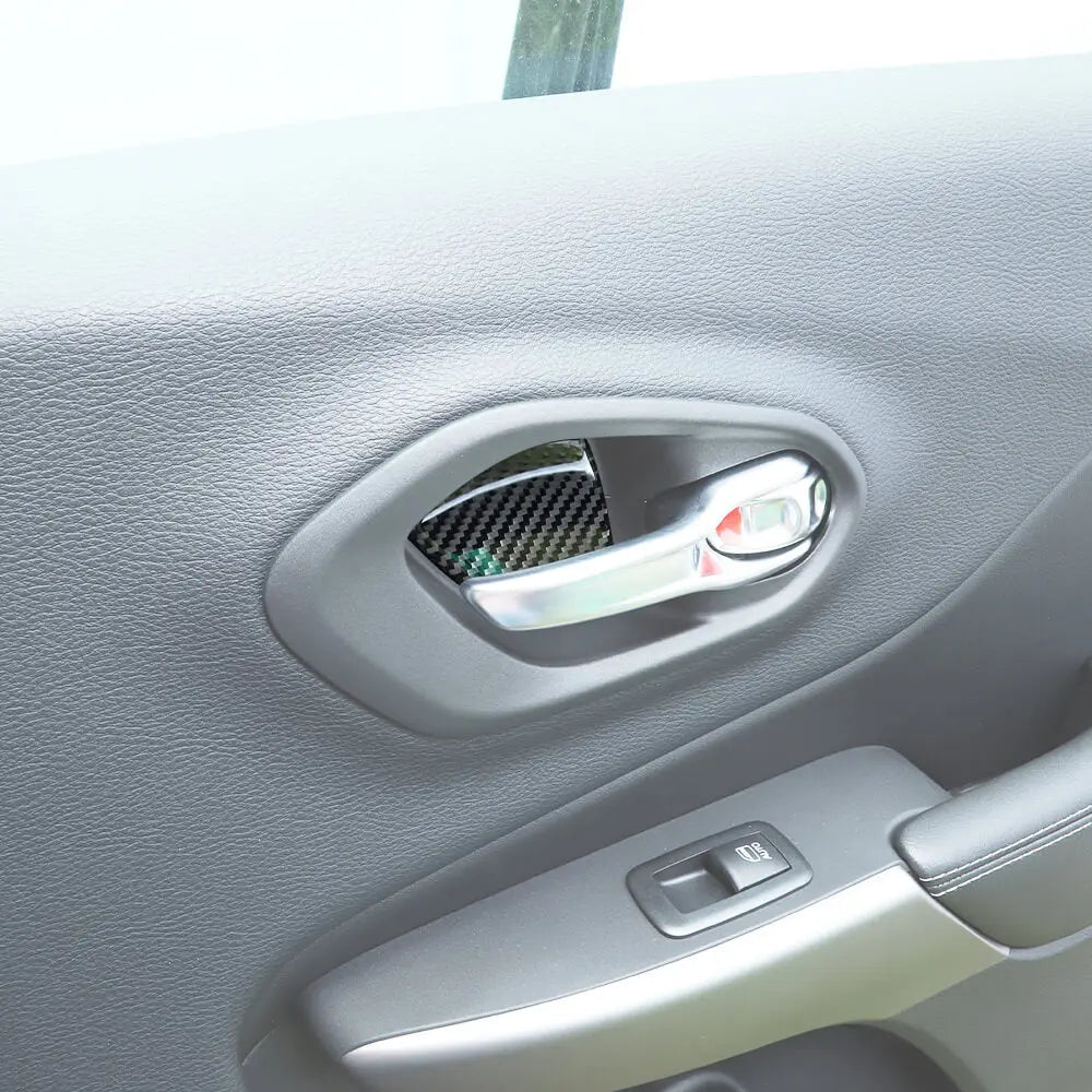 For 2014+ Jeep Cherokee Real Carbon Fiber Interior Door Bowl Sticker Cover Trim