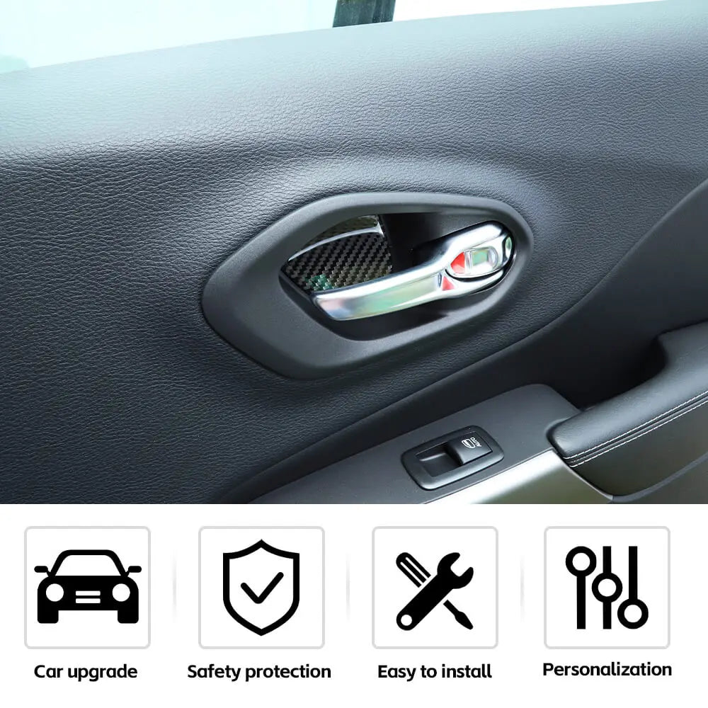 For 2014+ Jeep Cherokee Real Carbon Fiber Interior Door Bowl Sticker Cover Trim