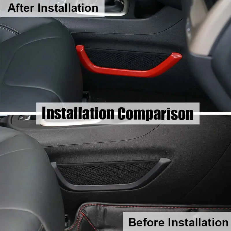 For 2014+ Jeep Cherokee Red Copilot Storage Net Pocket Trim Strip Cover Decor