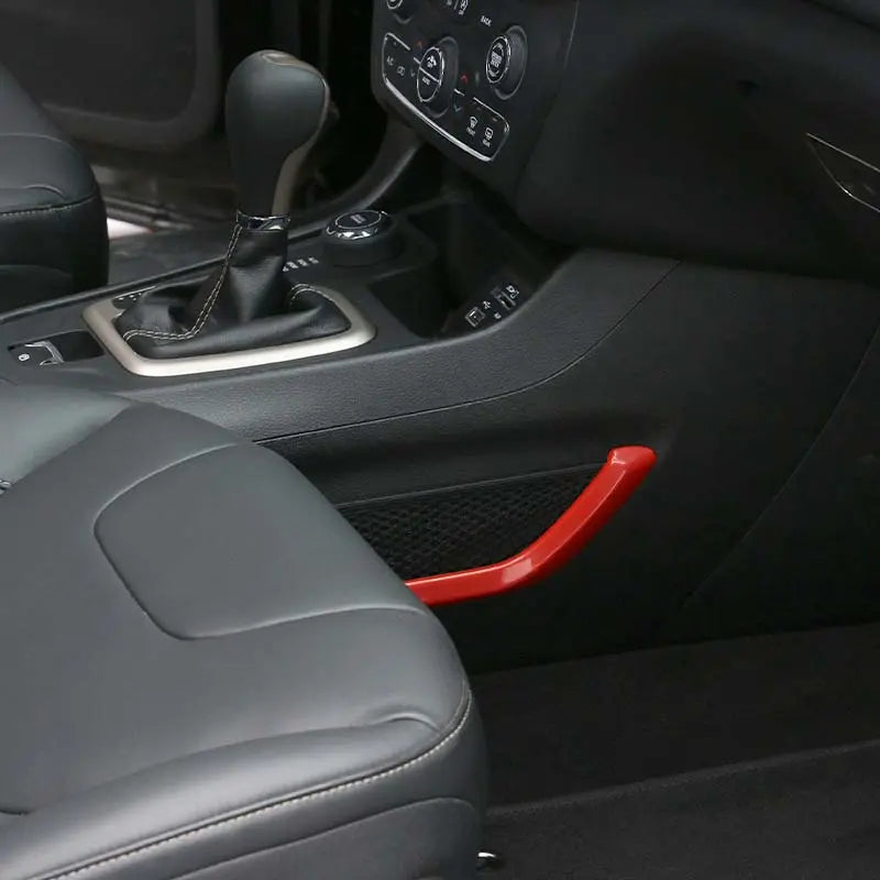 For 2014+ Jeep Cherokee Red Copilot Storage Net Pocket Trim Strip Cover Decor